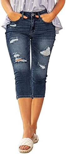 Vetinee Cropped Jeans for Women High Waisted Capri Stretchy Jeans Ripped Denim Trouser