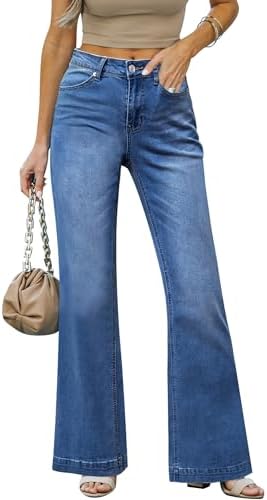 Vetinee Jeans for Women High Waisted Wide Leg Baggy Stretchy Flare Jean