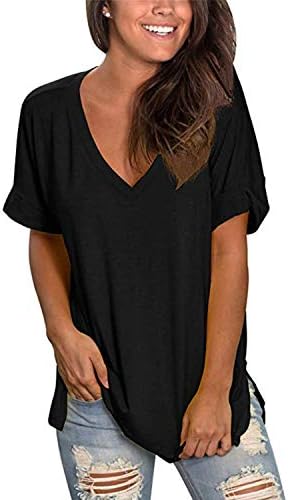 Voqeen Womens Short Sleeve T-Shirt V Neck Basic Summer Tee Tops Ladies Solid Casual Loose Shirts