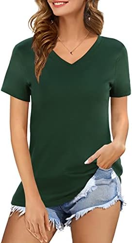 Voqeen Womens T Shirts Casual Tunic Tops V Neck Short Sleeve Plain Basic Longline Blouse Summer Cotton Tee