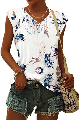 WNEEDU Women's Cap Sleeve T-Shirt Summer Tank Top Plain Casual Loose Fit Blouses