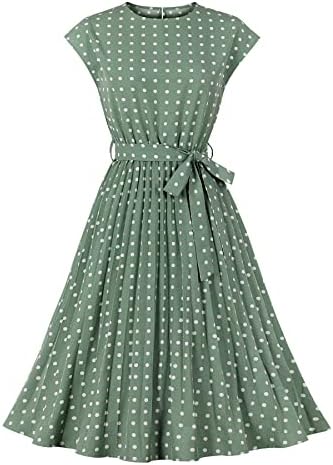 Wellwits Women's Swing Flowy 1940s 1950s Pleated Vintage Dress