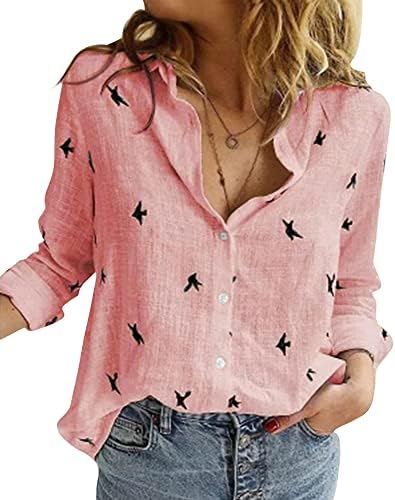 Womens Blouse Casual Long Sleeve V Neck Shirts Tops Button Down Basic Loose Tunic T Shirts