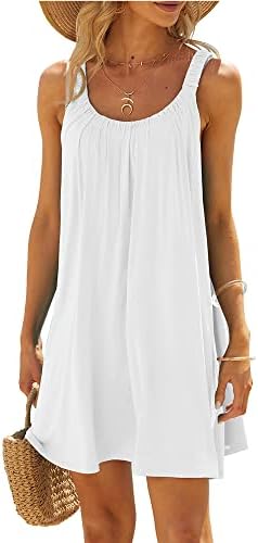 Women's Casual Summer Beach Dress Solid Color Sleeveless Backless U Neck Beachwear Bikini Cover Up