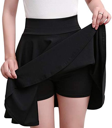 Womens High Waisted A-line Pleated Mini Skater Skirt Solid Color Casual Flared Ruffle Skorts