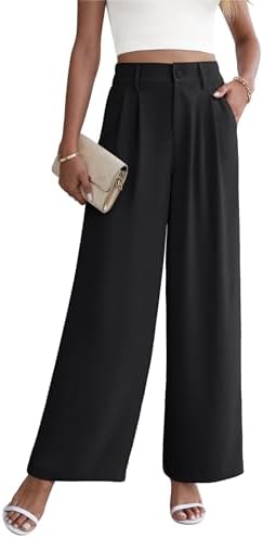 Yommay Work Trousers for Women Comfy Elegant Lounge Ladies Suit Trousers High Waisted Wide Leg Business Pants with Pockets