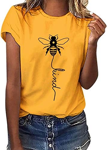 Yuson Girl Women Summer Bee Kind Letter Print T-Shirt Ladies Bee Graphic Shirts Tee Round O Crew Neck Short Sleeve Tshirts Tank Tops Tee Loose Casual Shirts Tops