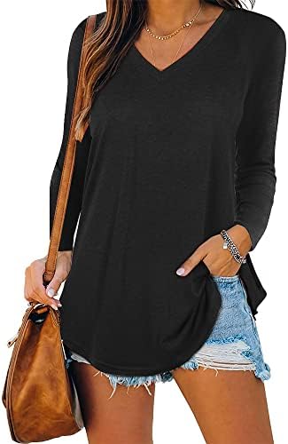 iChunhua Women's Plain Basic V Neck Long Sleeve Tops Tee Shirt T-Shirt