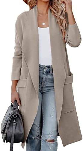 kinstell Women's Casual Long Sleeve Open Front Knit Draped Long Cardigan Jackets Sweater Coat Blazer with Pockets