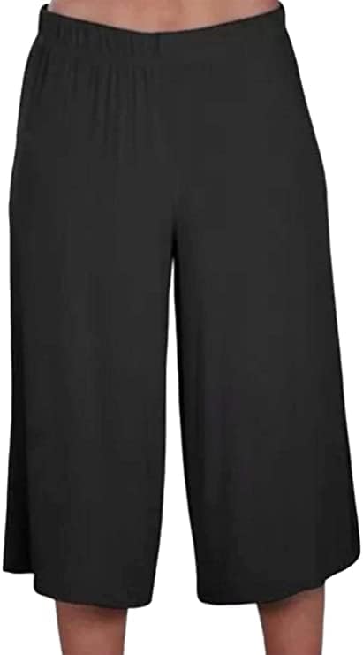 R&N FASHIONS Women's Plus Size Cropped Plain Elasticated Waist Stretch Ladies Mini Culottes Shorts 3/4 Palazzo Pants