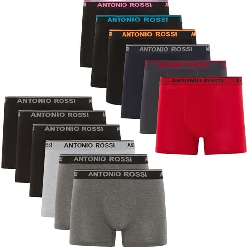 ANTONIO ROSSI (12-Pack) Men's Fitted Boxer Hipsters - Mens Boxers Shorts Multipack with Elastic Waistband - Cotton Rich, Comfortable Mens Underwear