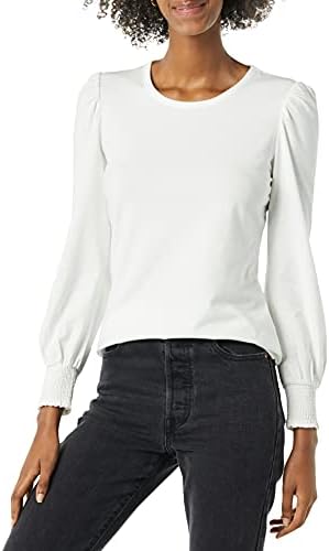 Amazon Essentials Women's Long-Sleeve Crewneck Smocked Cuff T-Shirt