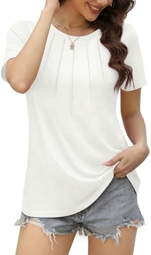 Aokosor T Shirts for Women Summer Tops Ladies Tshirts Pleated Front Tees