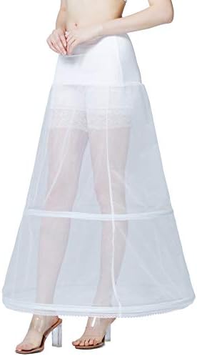 BEAUTELICATE Women's Petticoat Crinoline Long A-line Underskirt Tulle Half Slip With Hoops For Wedding Bridal Evening Dress Cosplay Medieval Costume White