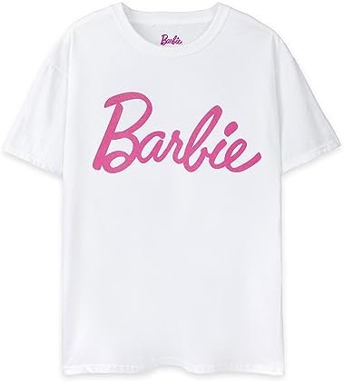 Barbie Womens T-Shirt | Black OR White Option with Pink Classic Logo for Ladies | Retro Short-Sleeved Fashion Top | Graphic Tee with Short Sleeve Doll Movie Merchandise Gift for Adults