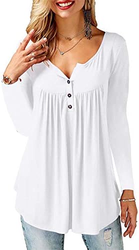 Beluring Women Casual V Neck Tops Long Sleeve Pleated Tunic Tops Shirts Blouse