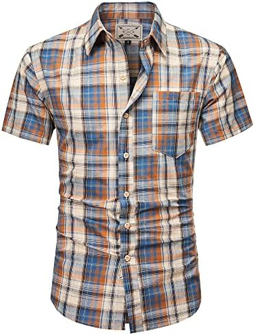 Blu Apparel Men's Checked Shirt Mens Shirts Short Sleeve Cotton UK Casual Regular Fit Shirt for Men UK S M L XL 2XL