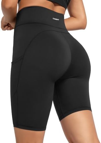 CAMBIVO Cycling Shorts Women, Running Shorts, Tummy Control Sports Shorts with Pockets, High Waist Womens Shorts for Yoga, Gym