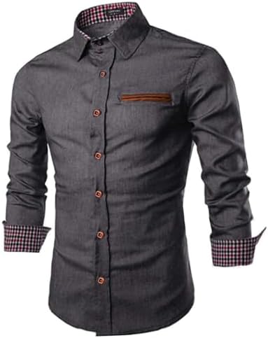 COOFANDY Men's Casual Shirt Long Sleeve Denim Shirt Dress Shirt Work Shirt Plaid Collar Regular Fit