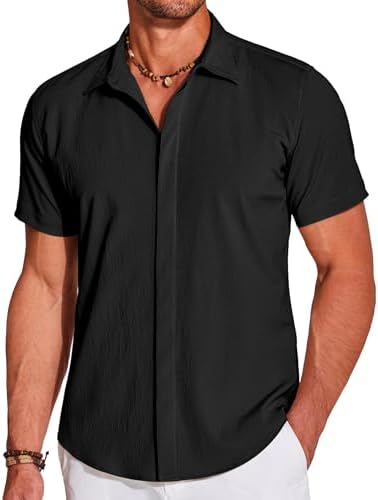 COOFANDY Men's Casual Short Sleeve Shirts Summer Beach Shirt Lightweight Textured Wrinkle Free Stretch Shirts