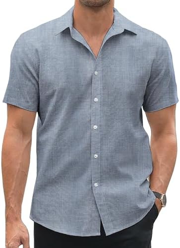 COOFANDY Men's Oxford Shirt Short Sleeve Cotton Shirt Summer Shirt Casual Shirt Regular Fit