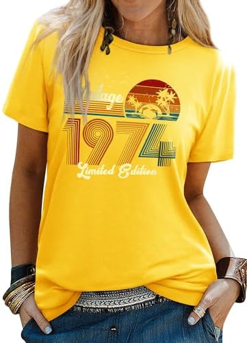 Dresswel Women Vintage 1974 T-Shirt 50th Birthday Gifts for Ladies Crew Neck Short Sleeve Retro Classic 50 Years Old T Shirts