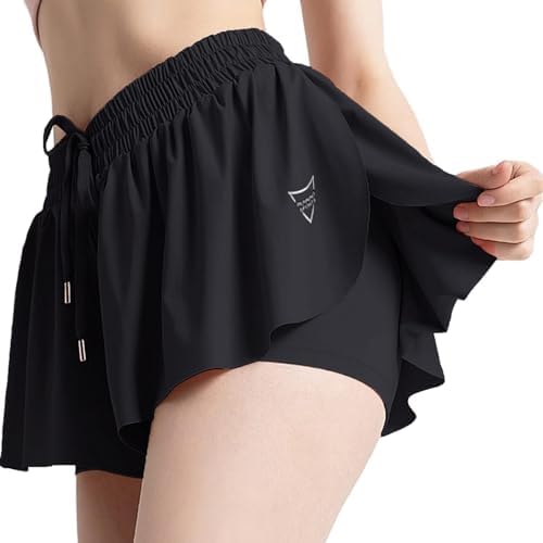 EBANKU 2 in 1 Womens Flowy Shorts, Athletic Running Shorts with Pockets for Yoga Workout Biker Tennis Skirts