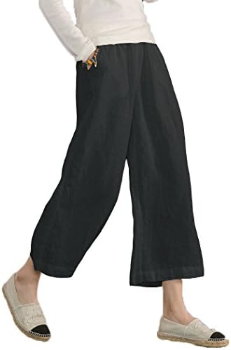 ECUPPER Womens Plus Size Capri Pants Elastic Waist Cotton Relaxed Loose Casual Cropped Trousers