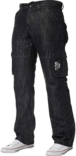 ENZO Mens Designer Cargo Combat Jeans Denim Pants All Waist Sizes