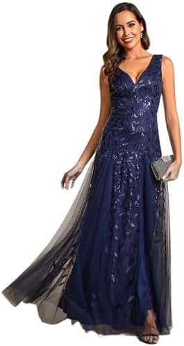 Ever-Pretty Women's Evening Dresses Gorgeous A Line Sequin Embroidered Deep V-Neck Prom Dress 02130