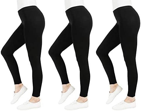 FM London (3-Pack Women's Casual Leggings - Non See Through Leggings for Women UK - Stretch Fit Women's Leggings worn as Gym Leggings or Casual Wear - Black Leggings, Seamless Leggings