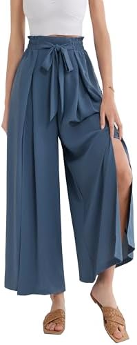 GRACE KARIN Women's Wide Leg Ankle Pants with Pockets Casual Loose Split Flowy Palazzo Pants