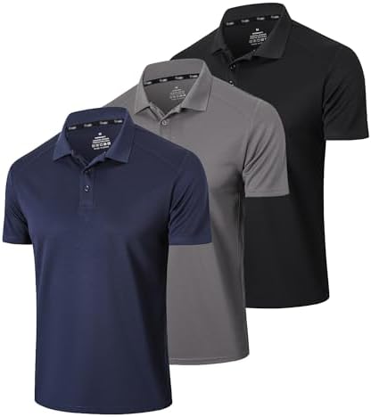 Gaiatiger 3 Pack Mens Polo Shirts Short Sleeve Dry Fit Lightweight Golf Casual Collared Tops Breathable Moisture Wicking Work Shirts