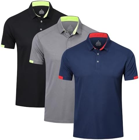 HUAKANG 3 Pack Mens Polo Shirts Short Sleeve Breathable Quick Dry Golf Polo Shirts Mens Running Sports Tee Top Gym Workout Polo T Shirts