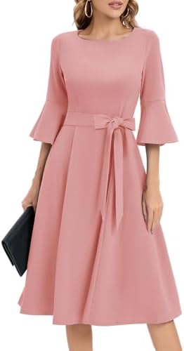 HomRain Women's Dress Casual Mid Sleeve Tea Party Midi Dress Church Bridemaid Semi Formal Dress Cocktail Homecoming