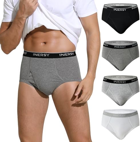 INNERSY Elderly Mens Briefs Underwear Soft Cotton Underpants with Fly High Waist Pants Pack of 4