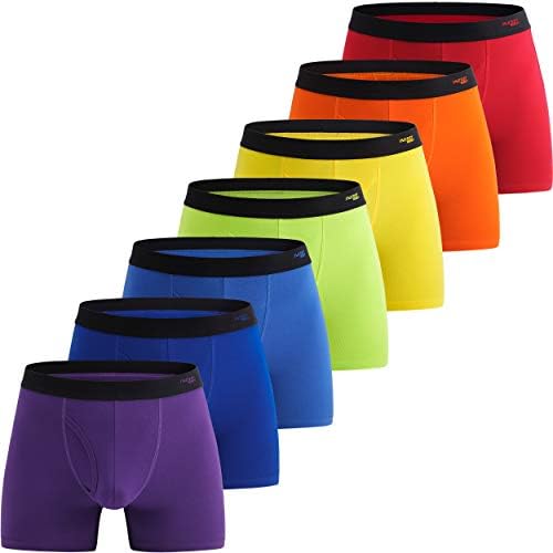 INNERSY Mens Boxer Shorts Cotton Open Fly Underwear Trunks Multipack Rainbow Sports Briefs Pack of 7