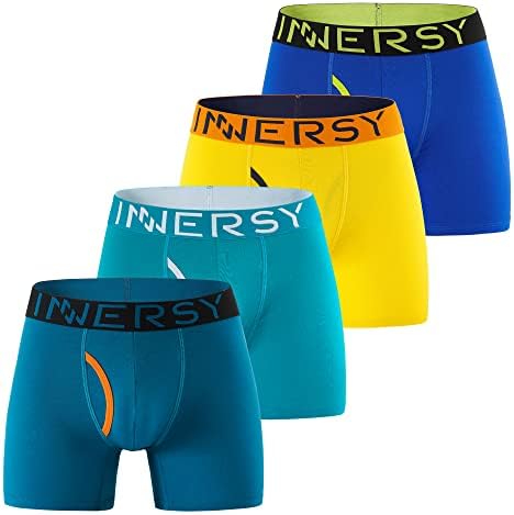 INNERSY Mens Boxers Shorts Multipack Cotton Underpants with Fly Anti Chafing Underwear Trunks Pack of 4