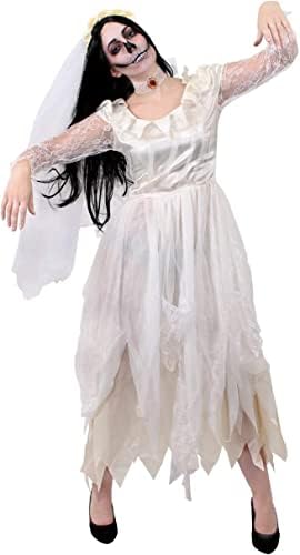 LADIES GHOST BRIDE FANCY DRESS COSTUME - HALLOWEEN CORPSE BRIDE COSTUME RAGGED WHITE WEDDING DRESS - PERFECT FOR HALLOWEEN OR HORROR THEMED PARTIES