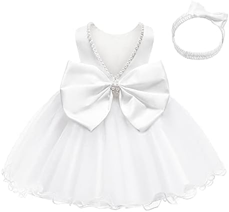 LZH Baby Girls Ruffle Lace Backless with Headwear,Bowknot Flower Dresses Pageant Party Wedding