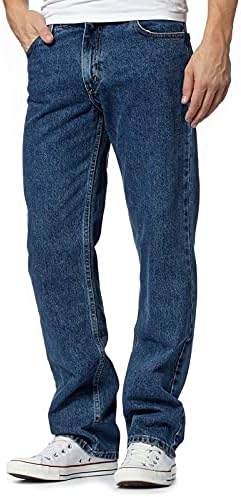 Mens Original Cotton Jeans Basic Plain Straight Leg Heavy Duty Denim Wash Boys Jean Classic Designer Fit Casual Work Wear Zip Fly Belt Loop Pants Pocket Trousers Sizes 30 to 50