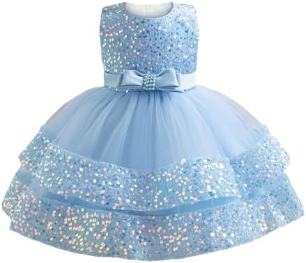 Miipat Baby Girl Dress Tulle Sequin Sleeveless Princess Toddler Girl Party Dresses Formal Flower Girls Birthday Wedding Pageant Dress