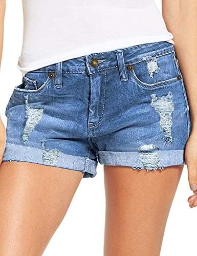 Necooer Women's Casual Ripped Denim Shorts Mid Waist Short Jeans with Pockets