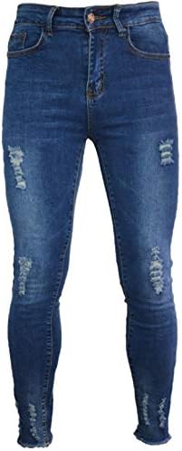 PHOENISING Women's Stylish Ripped Hole Jeans Fashion Retro Fabric Trousers Blue Pants