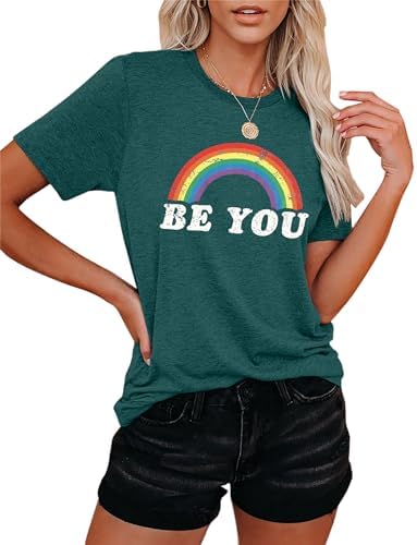 Pride Shirts for Women LGBT T-shirt Rainbow Heart Graphic Short Sleeve Gay Pride Tee Tops