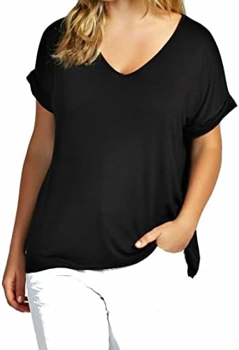 RIDDLED WITH STYLE Ladies Turn Up Sleeve Tunic V Neck Summer Top Womens Plain Printed Short Sleeve Baggy T-Shirt