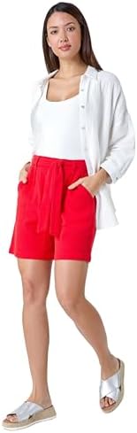 Roman Originals Textured Tie Waist Cotton Shorts for Women UK - Ladies Everyday Holiday Spring Summer Comfy Soft Evening Vacation Work Party