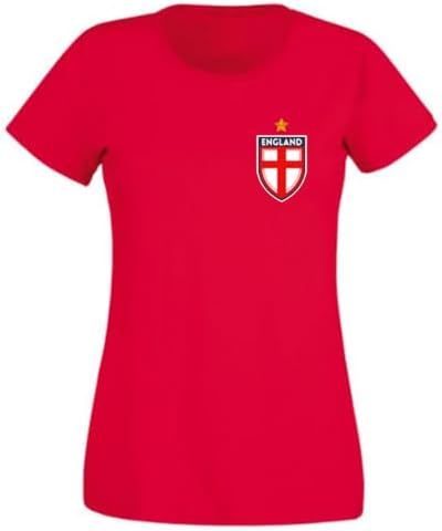 Second Ave Women's Ladies England Flag Badge Euros World Cup Football Red T Shirt Top Kit