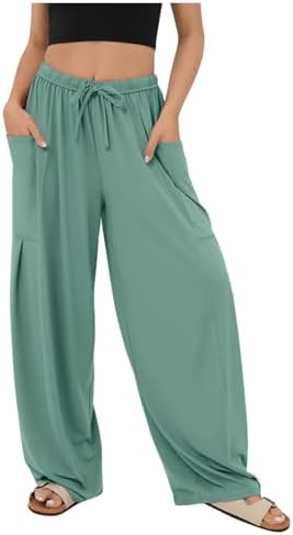 SotRong Harem Pants for Women UK Wide Leg Baggy Summer Trousers Loose Fit Cozy Lounge Yoga Pilates Pants Elasticed Waist Drawstring Flowy Slacks Bottoms wth Side Pockets