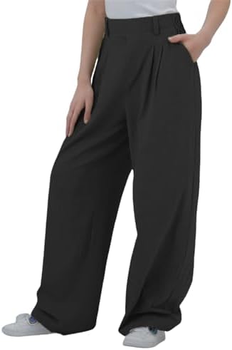 SotRong Wide Leg Linen Trousers Women High Waisted Plicated Flowy Solid Palazzo Casual Cotton Pants with Side Pocket